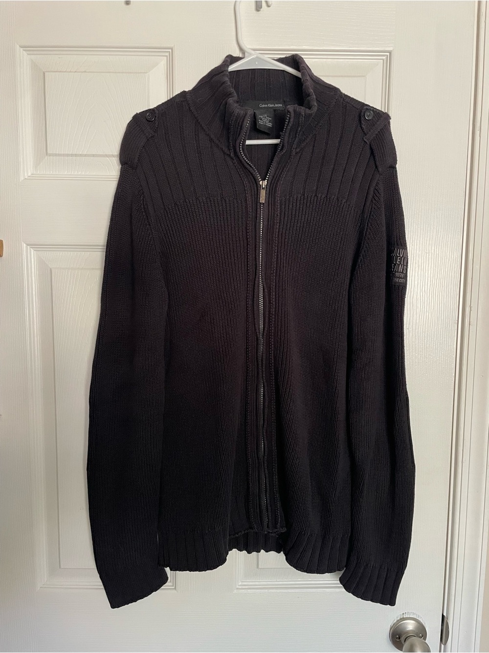 Vintage Calvin Klein Jeans Men’s Size Large Black Ribbed Knit Zip Up Sweater